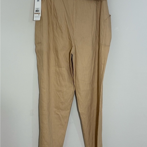Calvin Klein Pants Womens 12 Straight Leg Ankle Linen Blend Belted Beige NWT - Picture 7 of 11